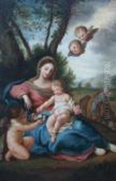 Mother And Child In A Landscape Oil Painting by Carlo Maratta or Maratti