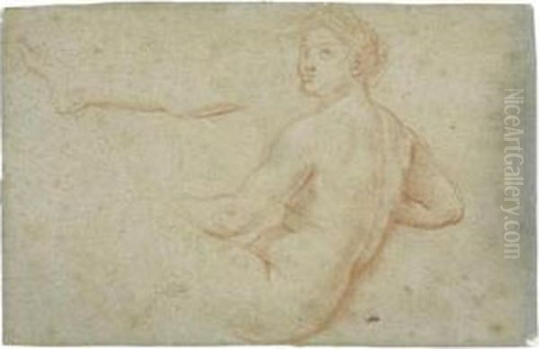 Study For A Woman Seated Propped Up And Forher Right Leg. Oil Painting by Carlo Maratta or Maratti