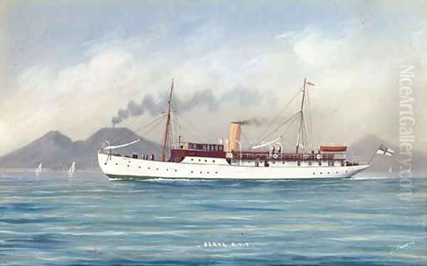 The steam yacht Beryl cruising in the Mediterranean off Naples Oil Painting by L. Papaluca