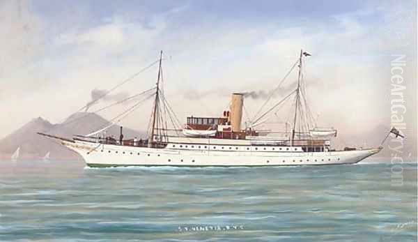 The Royal Yacht Squadron's steam yacht Venetia in Neapolitan waters Oil Painting by L. Papaluca