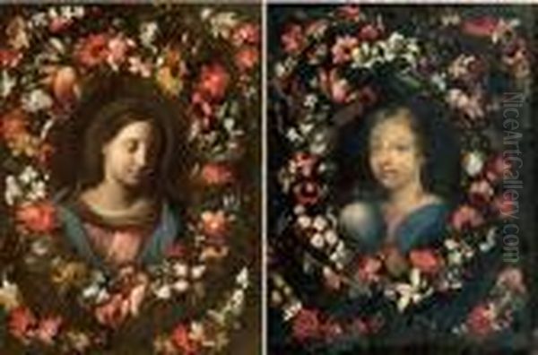 Vierge Dans Une Guirlande De Fleurs Oil Painting by Carlo Maratta or Maratti