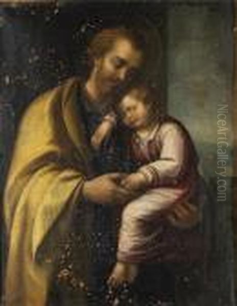 Saint Joseph Holding The Christ Child Oil Painting by Carlo Maratta or Maratti