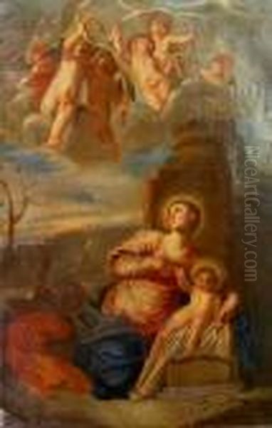 Madonna Con Bambino E Angeli Oil Painting by Carlo Maratta or Maratti