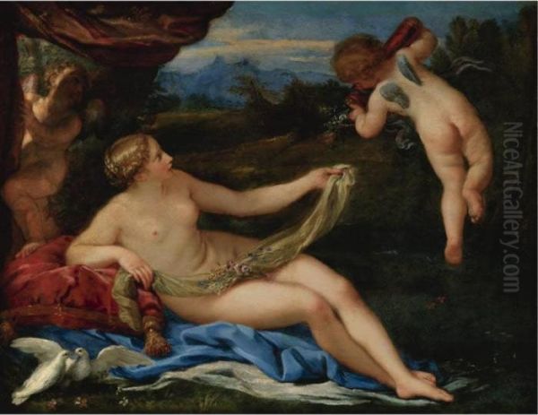 Venus And Cupid Oil Painting by Carlo Maratta or Maratti