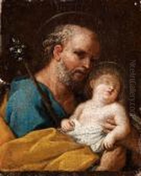 San Giuseppe Col Bambino Oil Painting by Carlo Maratta or Maratti