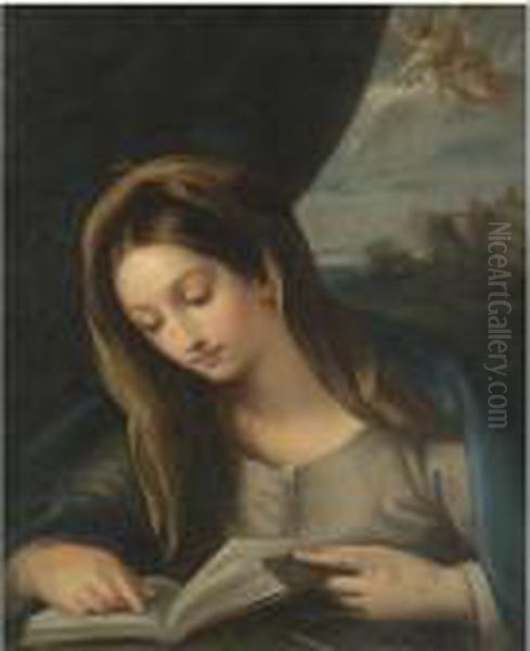 The Madonna Reading, The Angel Gabriel Approaching From Thesky Oil Painting by Carlo Maratta or Maratti