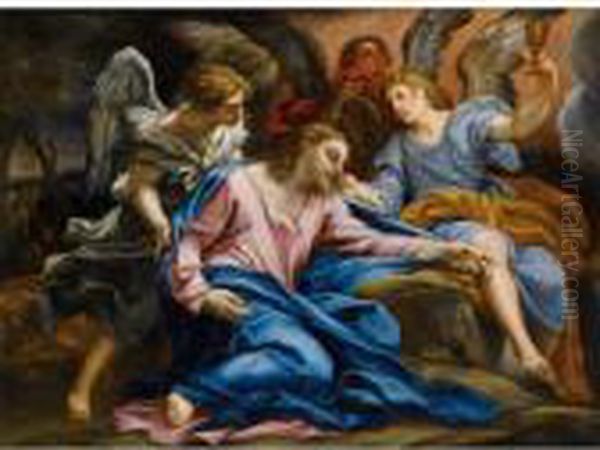 Le Christ Console Par Les Anges Oil Painting by Carlo Maratta or Maratti