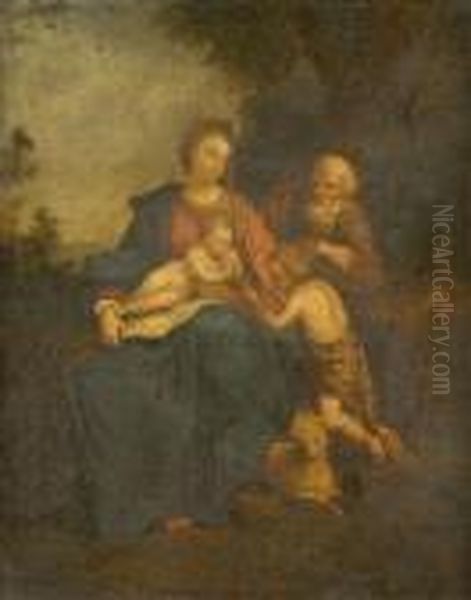 The Holy Family With The Infant St. John Oil On Canvas 27cm X 22cm Oil Painting by Carlo Maratta or Maratti