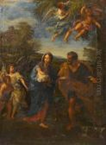 The Flight Into Egypt Oil Painting by Carlo Maratta or Maratti