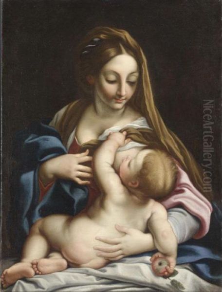 Madonna Col Bambino Oil Painting by Carlo Maratta or Maratti