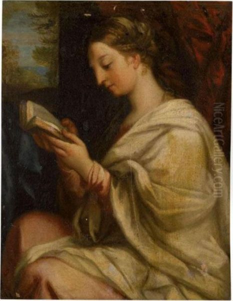 Portrait Of A Lady, Half Length, Reading A Book Oil Painting by Carlo Maratta or Maratti