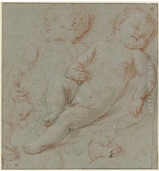 Two Studies Of A Baby Sleeping Oil Painting by Carlo Maratta or Maratti