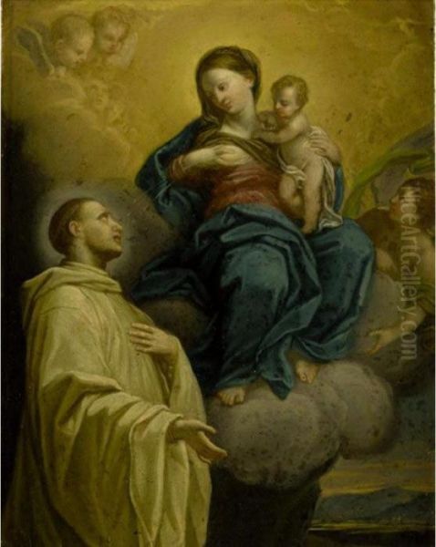 The Madonna And Child With A Male Saint, Probably Saint Bruno Oil Painting by Carlo Maratta or Maratti