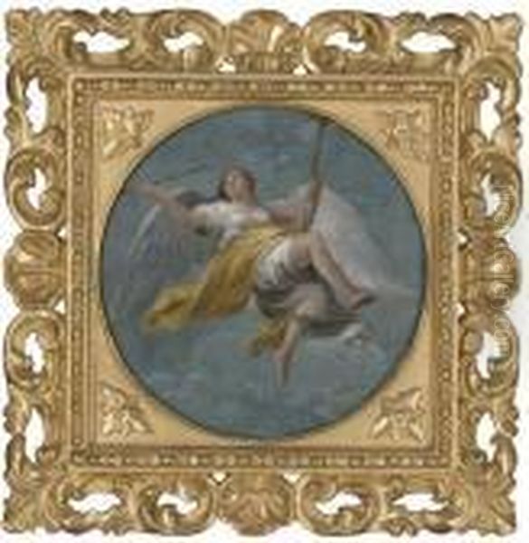 An Angel With Trumpets Oil Painting by Carlo Maratta or Maratti