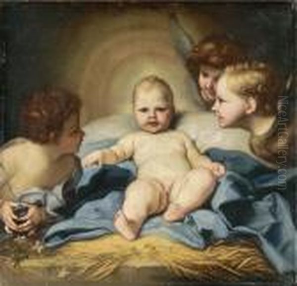 The Infant Christ With Angels And The Infant Saint John Thebaptist Oil Painting by Carlo Maratta or Maratti