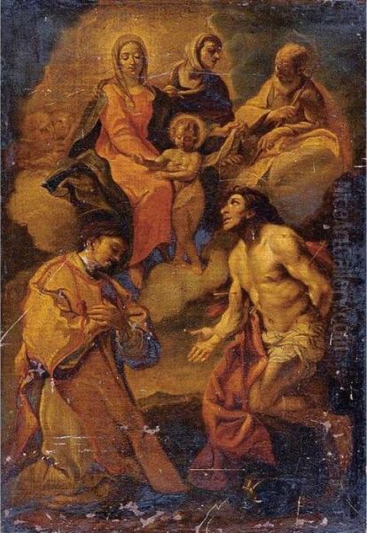 Saints Stephen And Sebastian With The Madonna And Child Above Oil Painting by Carlo Maratta or Maratti