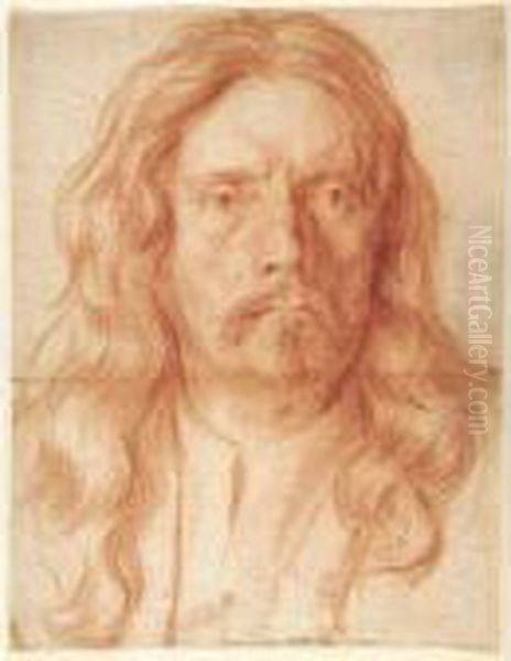 A Full Face Portrait Of A Man, Said To Be Alessandro Algardi Oil Painting by Carlo Maratta or Maratti