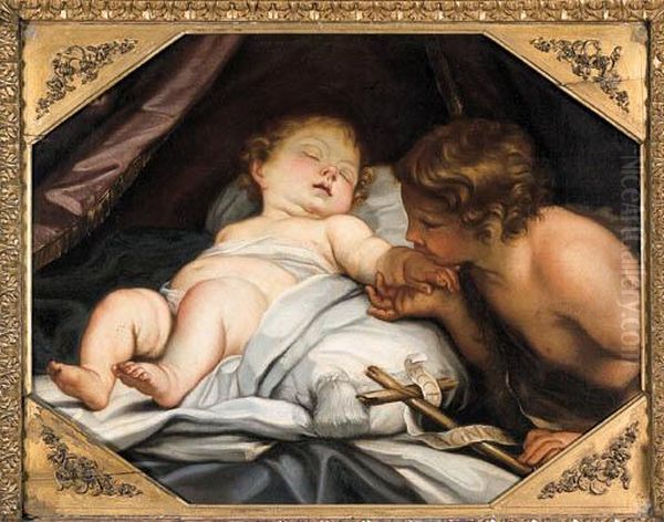 Ges Bambino E San Giovannino Oil Painting by Carlo Maratta or Maratti