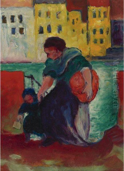 Wascherin Mit Kind (washerwoman With Child) Oil Painting by Franz Marc