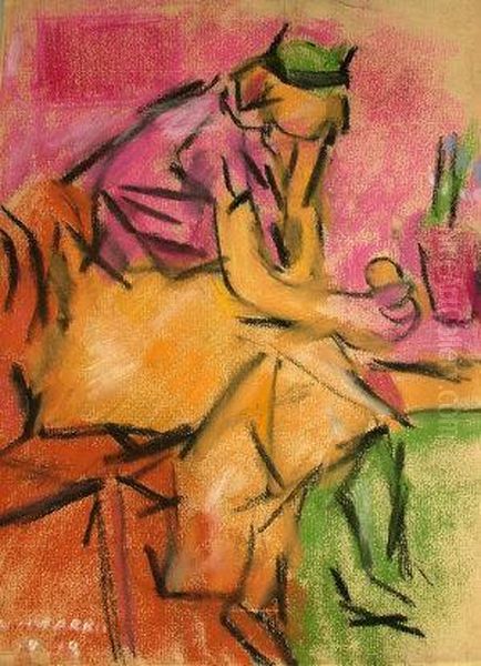 Study Of A Seated Figure Oil Painting by Franz Marc