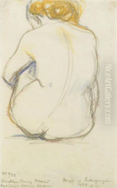 Kleine Aktskizze I (sitzender 
Frauenakt Von Ruckwarts Gesehen)(little Nude Sketch I, Seated Female 
Nude, Back View) Oil Painting by Franz Marc