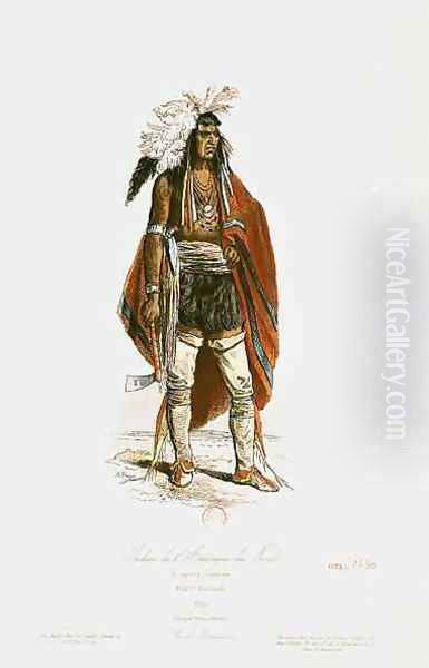 North American Indian, from Modes et Costumes Historiques, engraved by Hippolyte Louis Pauquet 1797-p.1862 1862 Oil Painting by Hippolyte Louis Pauquet