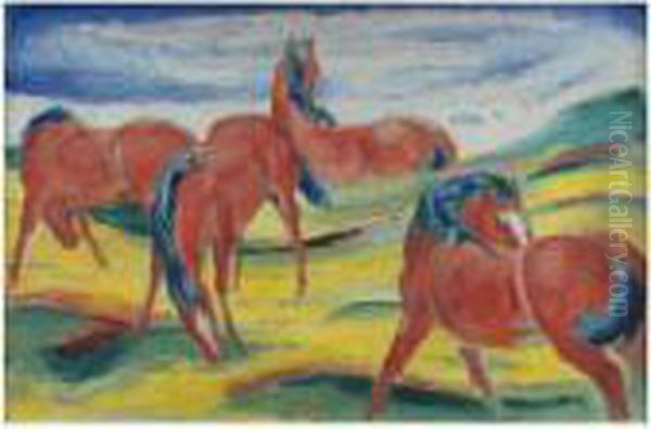 Weidende Pferde Iii (grazing Horses Iii) Oil Painting by Franz Marc