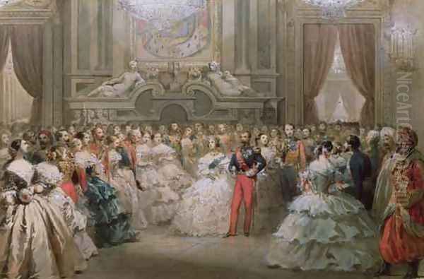 Queen Victoria 1819-1901 and Prince Albert 1819-61 at a gala dinner given by Napoleon III and Eugenie, 1853 Oil Painting by Hippolyte Louis Pauquet