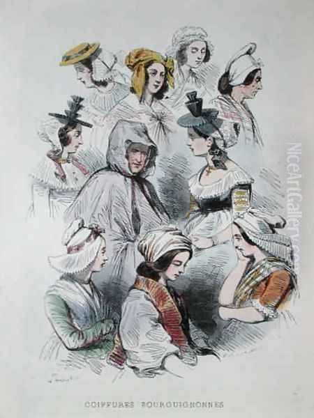 Headdresses of Burgundian peasants, from the book Les Francais peints par eux-memes, 1841 Oil Painting by Hippolyte Louis Pauquet