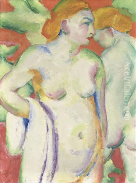 Aktbild Auf Zinnober (zwei Akte Auf Rot) Oil Painting by Franz Marc