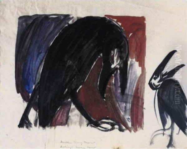 Schwarze Vogel (black Birds) Oil Painting by Franz Marc