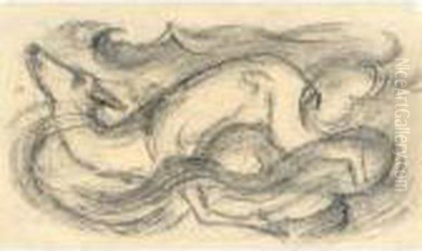 Schwimmendes Reh (swimming Deer) Oil Painting by Franz Marc