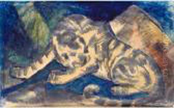 Tiger Oil Painting by Franz Marc