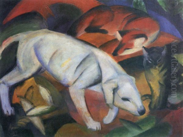 Drei Tiere Oil Painting by Franz Marc