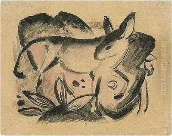 Rosa Esel (pink Donkeys) Oil Painting by Franz Marc