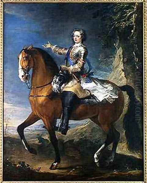 Equestrian Portrait of Louis XV 1710-74 at the age of thirteen, 1723 Oil Painting by Van Loo, J. B. Parrocel, C. &