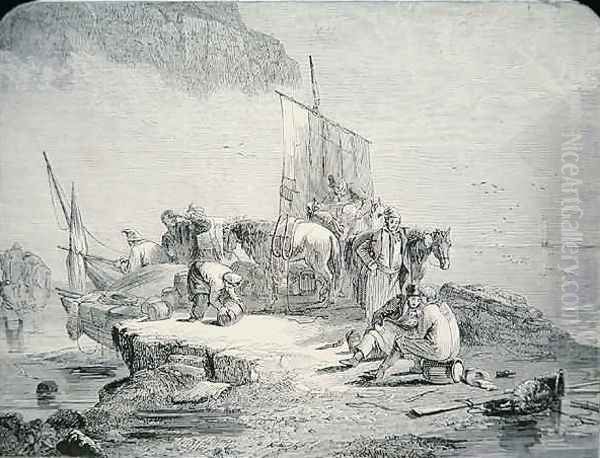 Smugglers landing their cargo, 1850 Oil Painting by Parker, H.R.