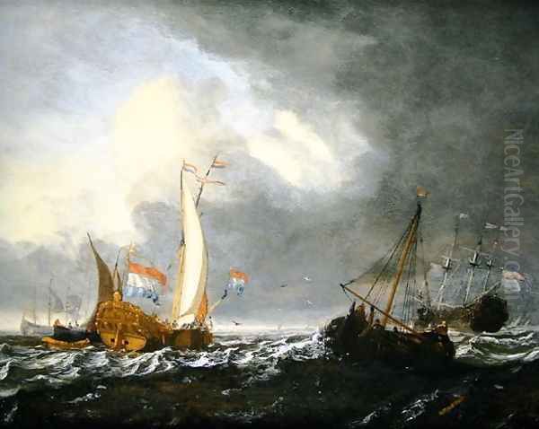 A stormy seascape Oil Painting by Gerrit Pompe