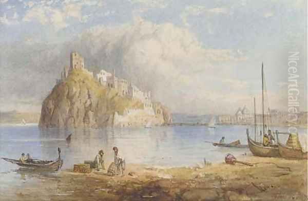 The Rhein at Ehrenbrightstein and Castel Aragonese, Ischia Oil Painting by Thomas Pyne