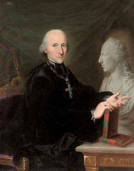 Portrait of a cleric, three-quarter-length, a book in his right hand, by a marble bust Oil Painting by Karl Kaspar Pitz