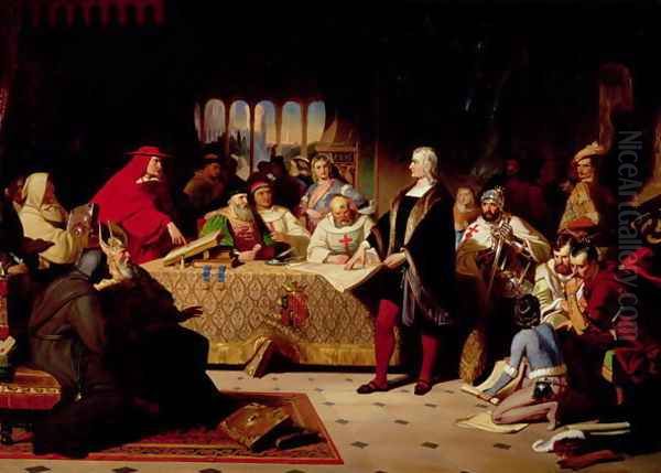 Columbus 1451-1506 Before the Council of Salamanca, 1847 Oil Painting by William H. Powell