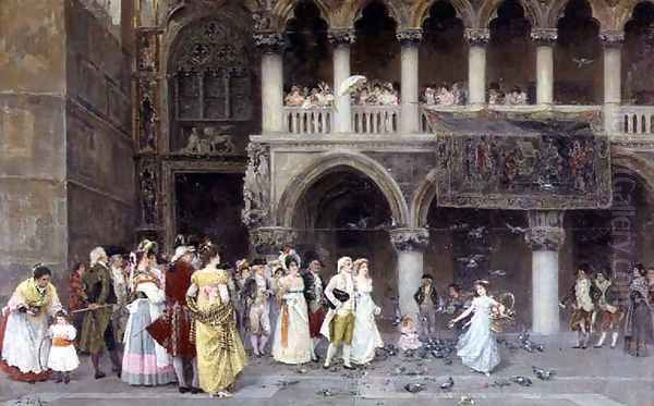 A Venetian Wedding Oil Painting by Roda G. Puig