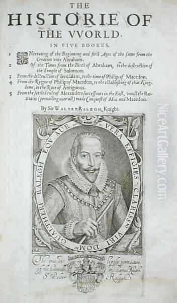 Portrait of Sir Walter Raleigh 1554-1618 title page from The Historie of the World by Sir Walter Raleigh Oil Painting by Simon de Passe