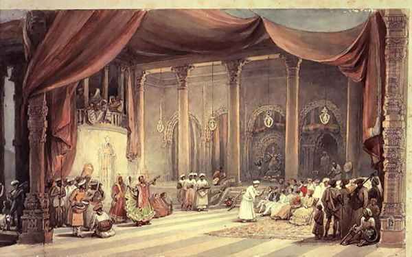 Europeans being entertained in Calcutta during Durga Puja, 1830-40 Oil Painting by William Princep