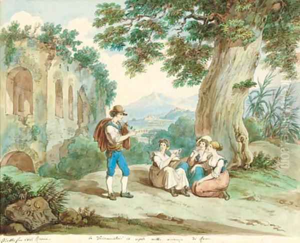 Le vendemmiatrici in ripolo, nelle vicinanze di Roma Oil Painting by Achille Pinelli