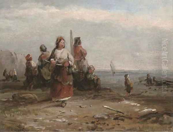 Fisherfolk along the shore Oil Painting by John Anthony Puller