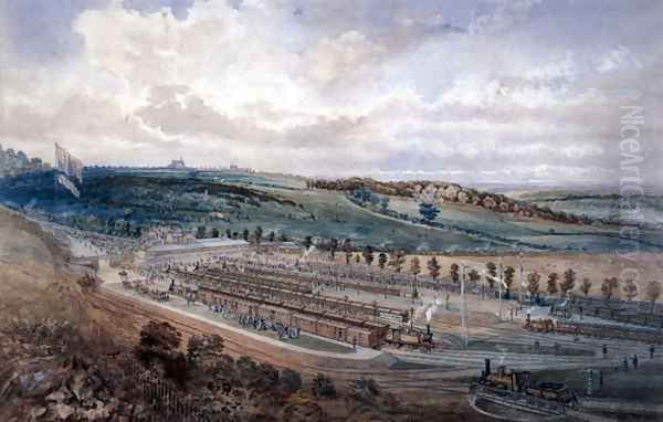 Epsom Station on Derby Day, 1878 Oil Painting by P.R. Perry