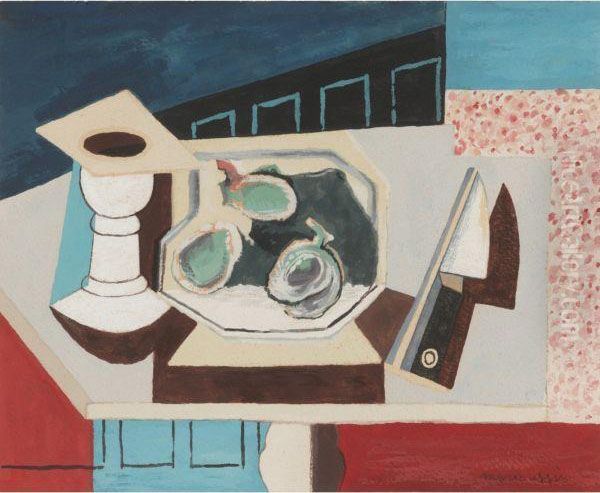 Nature Morte Aux Grenades Et Couteau Sur Un Gueridon Oil Painting by Louis Marcoussis