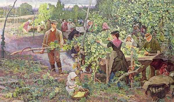 Hop Pickers Oil Painting by George John Pinwell