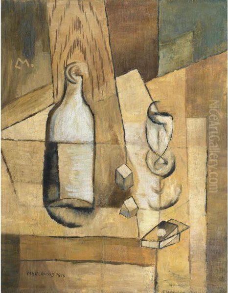 Bouteille Et Verre Oil Painting by Louis Marcoussis